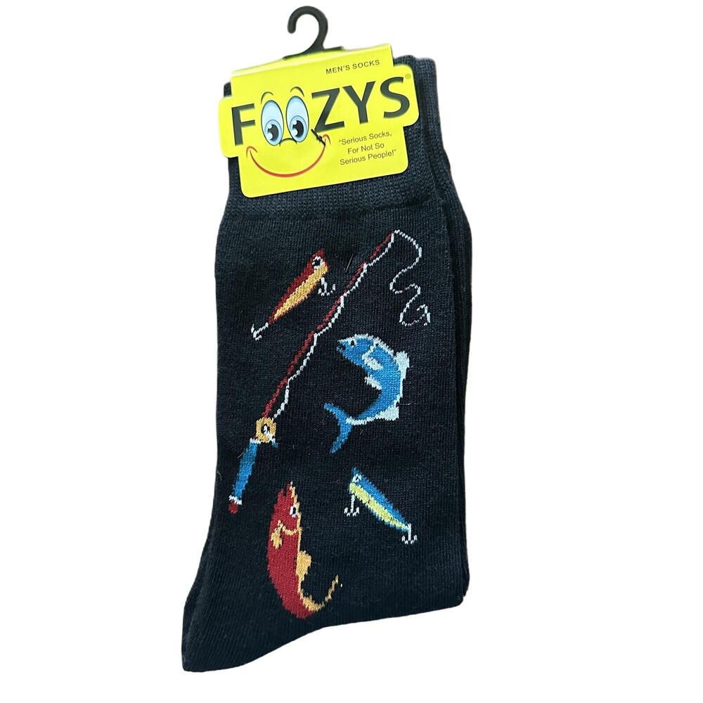 NWT Foozys Multicolor Crew Length Novelty Fishing Themed Socks Men's One Size
